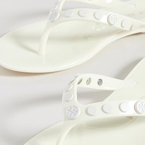 Tory Burch Studded Logo Jelly Ivory White Thong Flip Flop Sandals Women's 7 - Picture 6 of 10